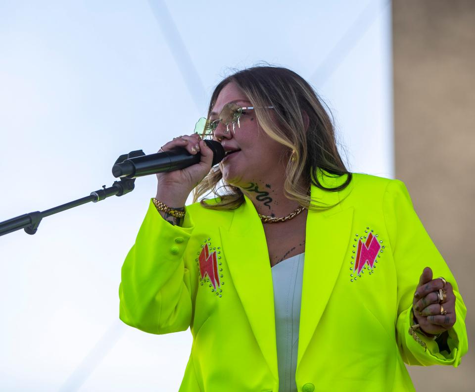 Elle King performs during her set on the Mane stage at Stagecoach at the Empire Polo Club in Indio, Calif., Friday, April 28, 2023. 