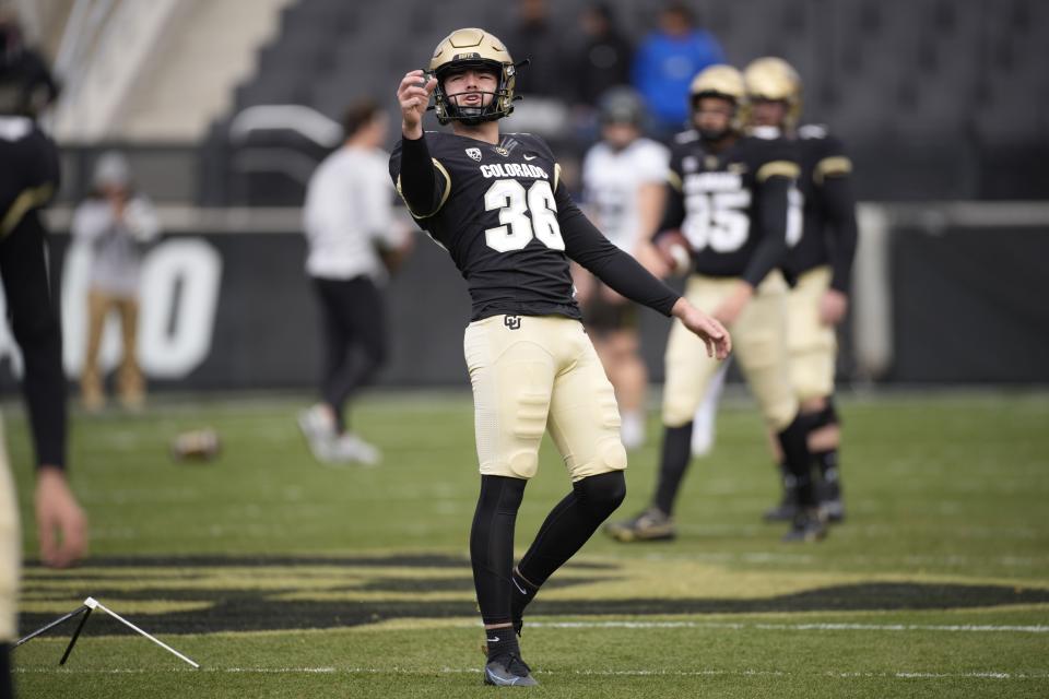 Colorado place kicker Cole Becker warms up before a game Saturday, Nov. 5, 2022, in Boulder, Colo. Becker transferred to Utah in the offseason. | David Zalubowski, Associated Press