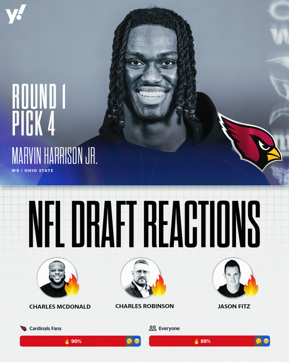 The Cardinals' selection of Marvin Harrison Jr. was a widely popular pick across NFL fan bases. (Yahoo Sports)
