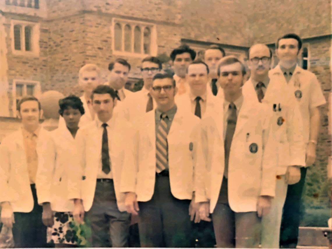 A portrait of the Duke University’s Physician Assistant program class of 1970, including Joyce Nichols (front row, second to left), the first woman physician assistant in the United States