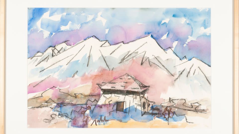 An untitled watercolor produced by artist Henry Fukuhara on the former site of the California camp in which he was incarcerated with his family during World War II. - Courtesy Japanese American National Museum