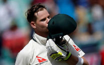 Cricket - India v Australia - Fourth Test cricket match - Himachal Pradesh Cricket Association Stadium, Dharamsala, India - 25/03/17 - Australia's captain Steven Smith celebrates his century. REUTERS/Adnan Abidi