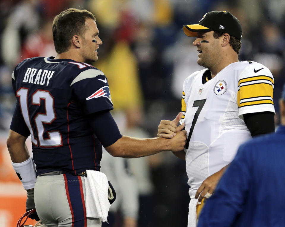 Patriots quarterback Tom Brady and Steelers quarterback Ben Roethlisberger will square off in another huge game Sunday. (AP)