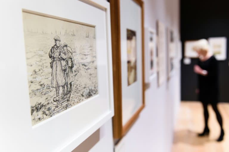 War-time drawings by British illustrator E.H. Shepard are displayed at the House of Illustration in north London on October 8, 2015