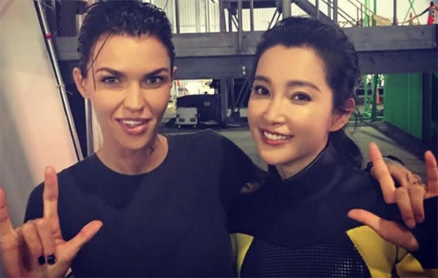 Ruby co-stars in the film with Jason Statham and Chinese superstar Li Bingbing. Source: @rubyrose/Instagram