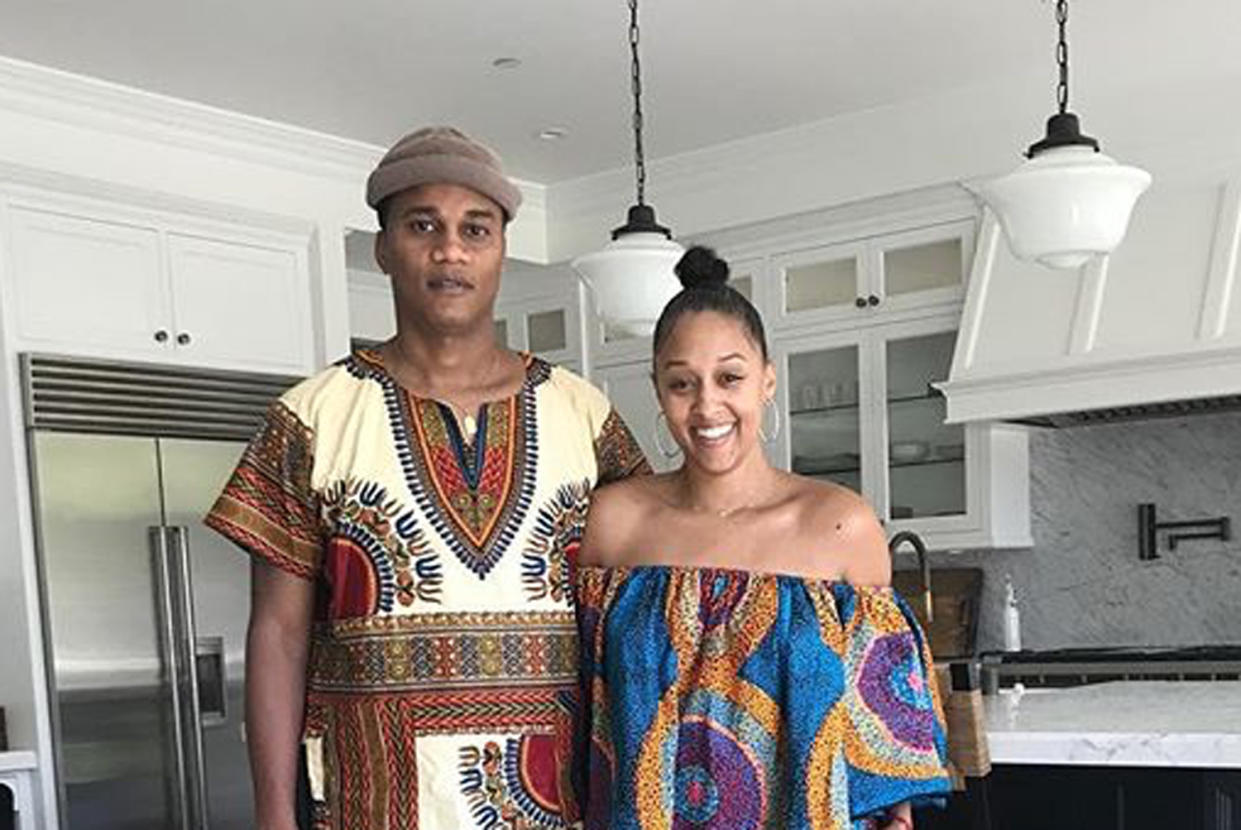 Tia Mowry’s print dress by Öfuurë has caused a stir. (Photo: Instagram/Tia Mowry)