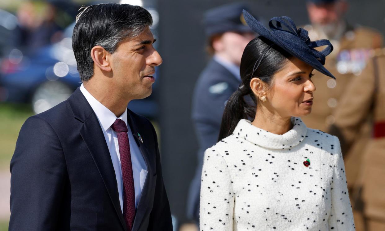 <span>Rishi Sunak with his wife, Akshata Murty, at the D-day commemoration in France on Thursday.</span><span>Photograph: Ludovic Marin/Reuters</span>