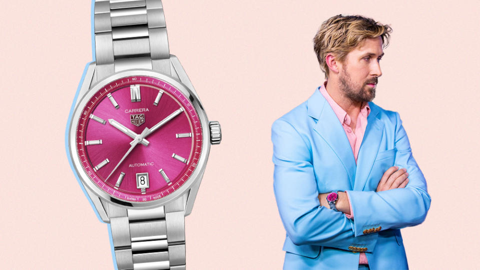 Ryan Gosling at 'Barbie' Press Day in Toronto wearing a TAG Heuer Carrera