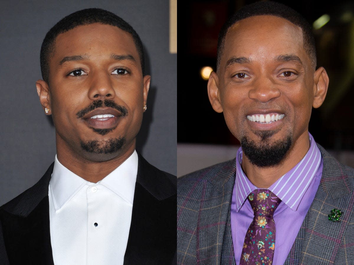 On the left: Michael B. Jordan in February 2020. On the right: Will Smith in November 2021.