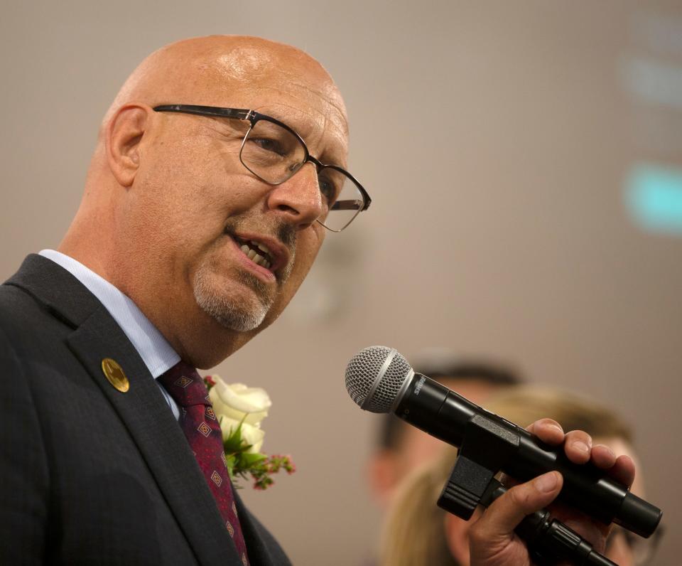 Councilman Mark McBrayer speaks after being sworn ins, Tuesday, May 17, 2022, at Citizens Tower. 