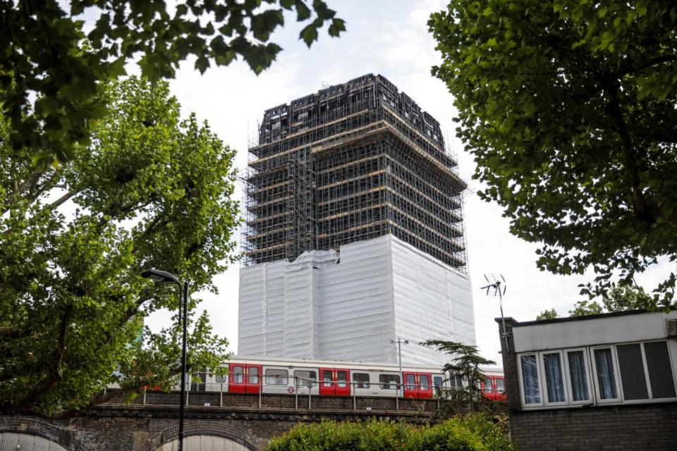 Grenfell Tower stands covered in scaffolding earlier this month (Getty Images)