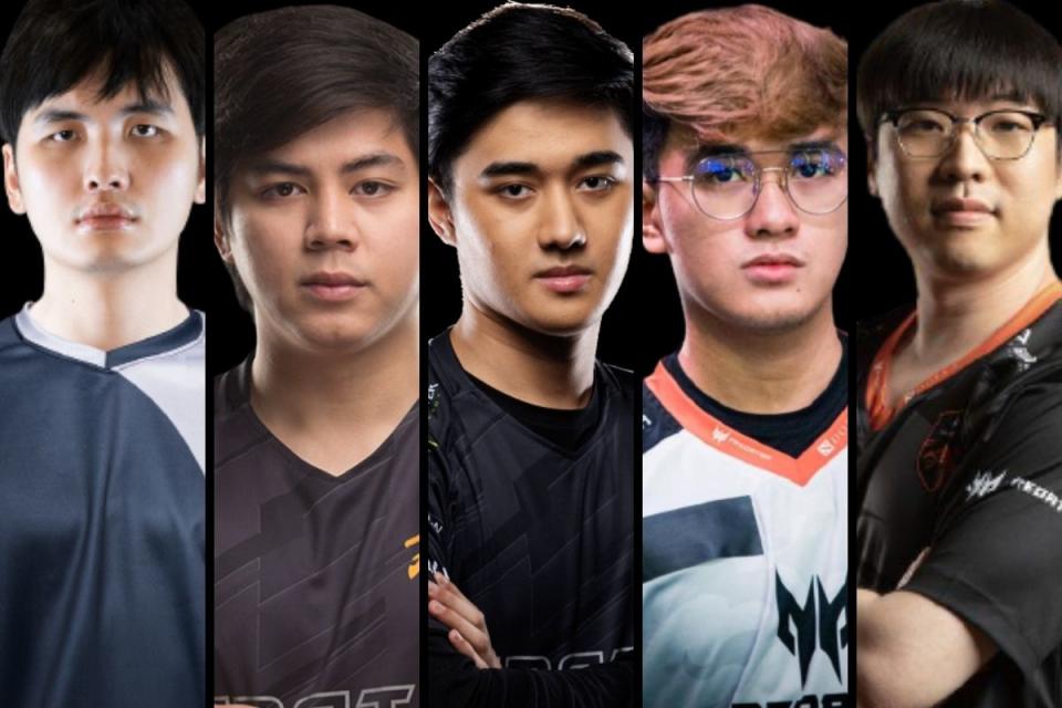 Daryl "iceiceice" Koh, Djardel "DJ" Mampusti, Abed Azel "Abed" Yusop, Kim "Gabbi" Villafuerte, and Park "March" Tae-won. (Photo: Evil Geniuses Twitter, Fnatic Twitter, TNC Predator Facebook)