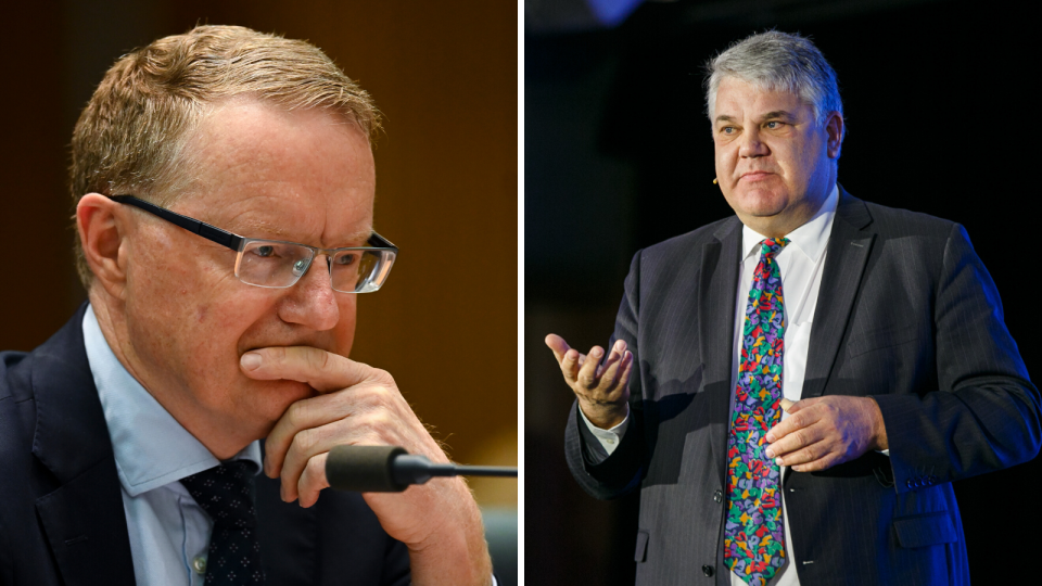 Left: RBA Governor Philip Lowe; Right: independent economist Stephen Koukoulas at Yahoo Finance's All Markets Summit 2019. (Source: AAP, Yahoo Finance)