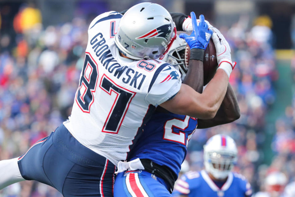 Rob Gronkowski’s hit: Not a good look. (Getty)