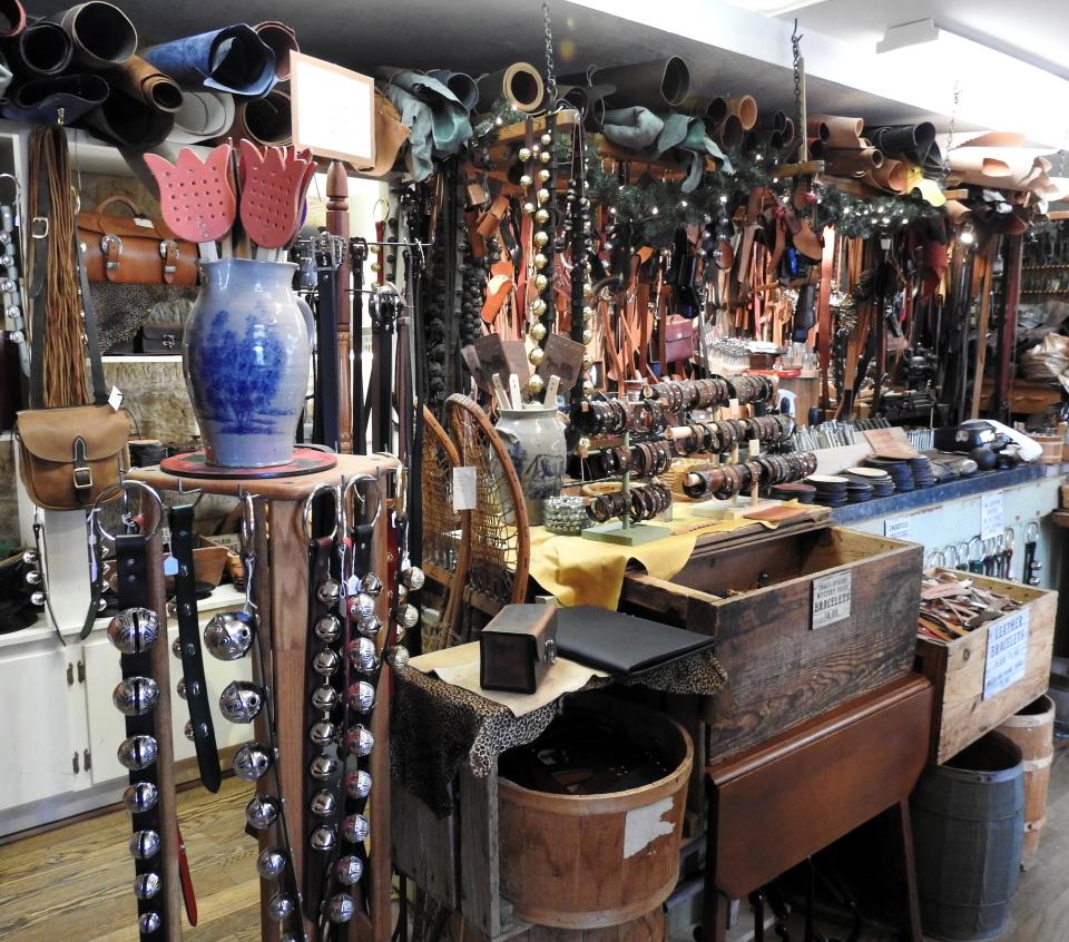 Ridge Ridge Leather sells a variety of custom made leather goods crafted in the traditional style with traditional tools. Leather ornaments and sleigh bells are big sellers this time of year.