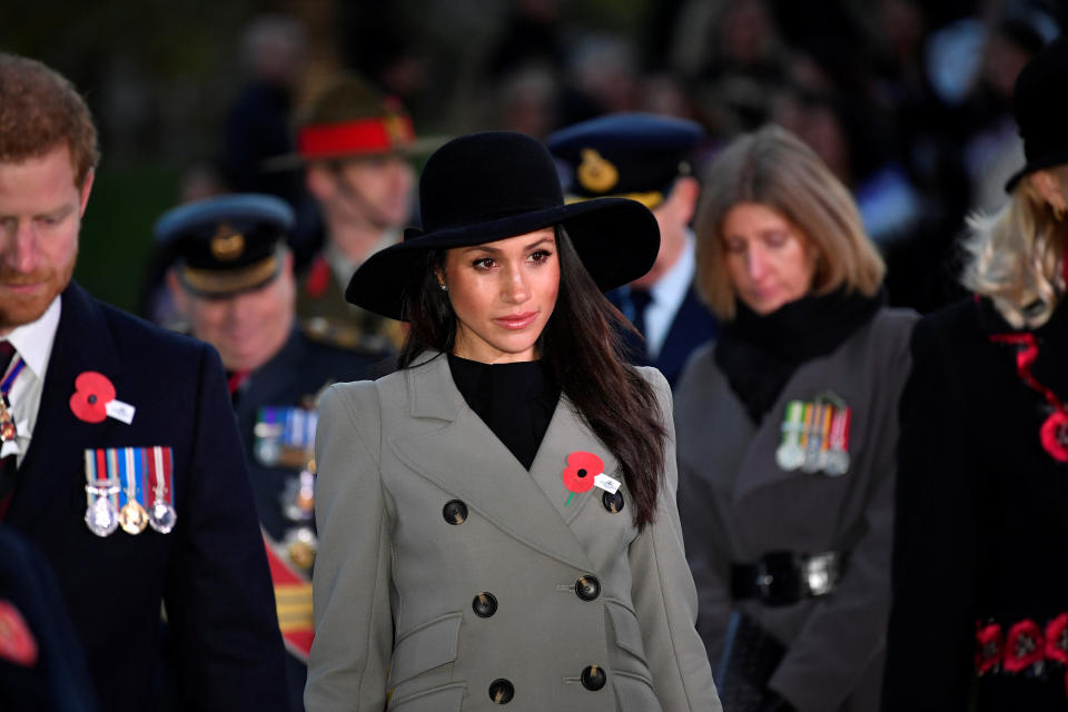 Meghan Markle and Prince Harry attended an Anzac Day Dawn Service in London today. Photo: AAP