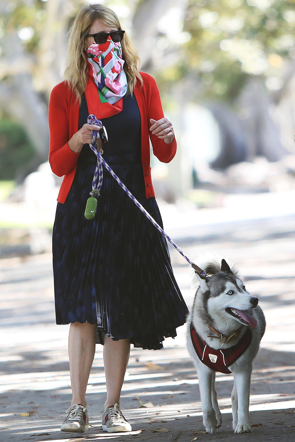 <p>Laura Dern takes her dog for a walk around her neighborhood on Sunday in Los Angeles.</p>