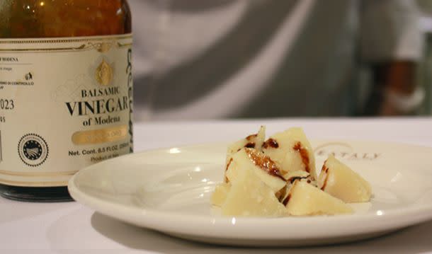 <p>Olivia Butrick / Eataly</p> Balsamic vinegar with Parmigiano-Reggiano.