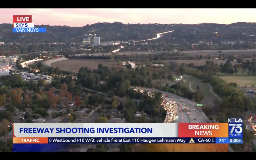 A possible shooting on the northbound 405 Freeway in Van Nuys shut down lanes, causing traffic to back up on Monday night.
