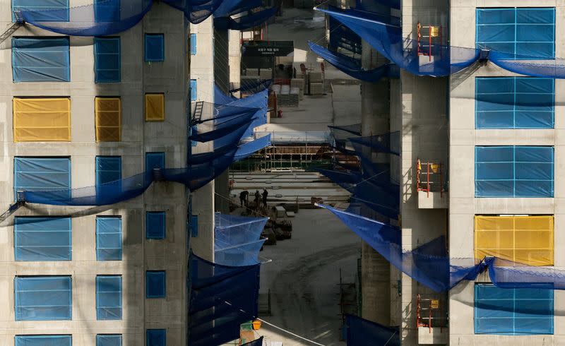 FILE PHOTO: View of a construction site where concrete pouring work is suspended due to a nationwide strike by truckers is pictured in Seoul