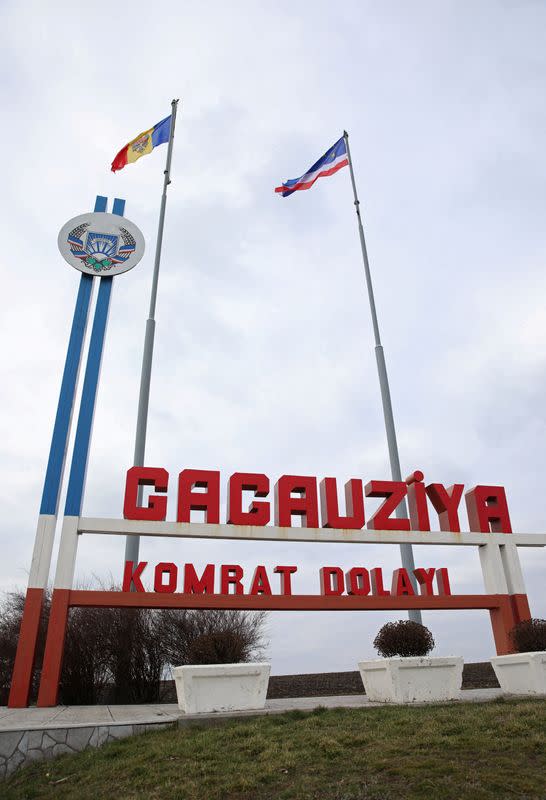 FILE PHOTO: A sign informs motorists about entering the territory of the autonomous region of Gagauzia