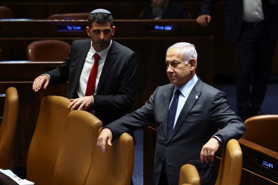 <div class="inline-image__caption"><p>Israeli Prime Minister Benjamin Netanyahu attends a meeting at the Knesset, Israel's parliament, amid demonstrations after he dismissed the defense minister as his nationalist coalition government presses on with its judicial overhaul, in Jerusalem, March 27, 2023.</p></div> <div class="inline-image__credit">Ronen Zvulun/Reuters</div>