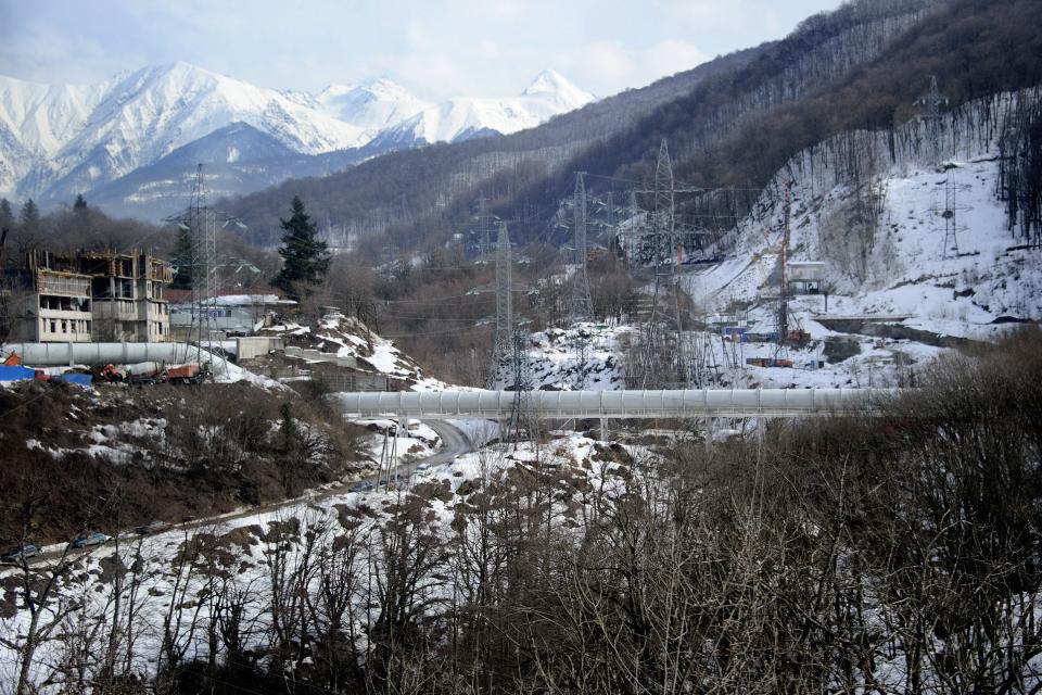 A photo taken on a press tour on February 17, 2012 shows a pipeline near the Russian ski resort of Krasnaya Polyana , some 50 kms from the Russian Black Sea resort of Sochi, venue of the 2014 Winter Olympics games. Russian government officials have brushed off concerns over corruption and delays to insist the venues hosting the 2014 Olympic Games in Sochi will be completed well ahead of schedule. The first Olympic Games to be held in Russia since the boycott-hit Moscow Games in 1980 should herald another step forward on sport's world stage for the former Soviet Union. AFP PHOTO / OLIVIER MORIN (Photo credit should read OLIVIER MORIN/AFP/Getty Images)