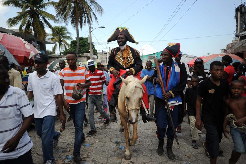 A man marches during a protest.