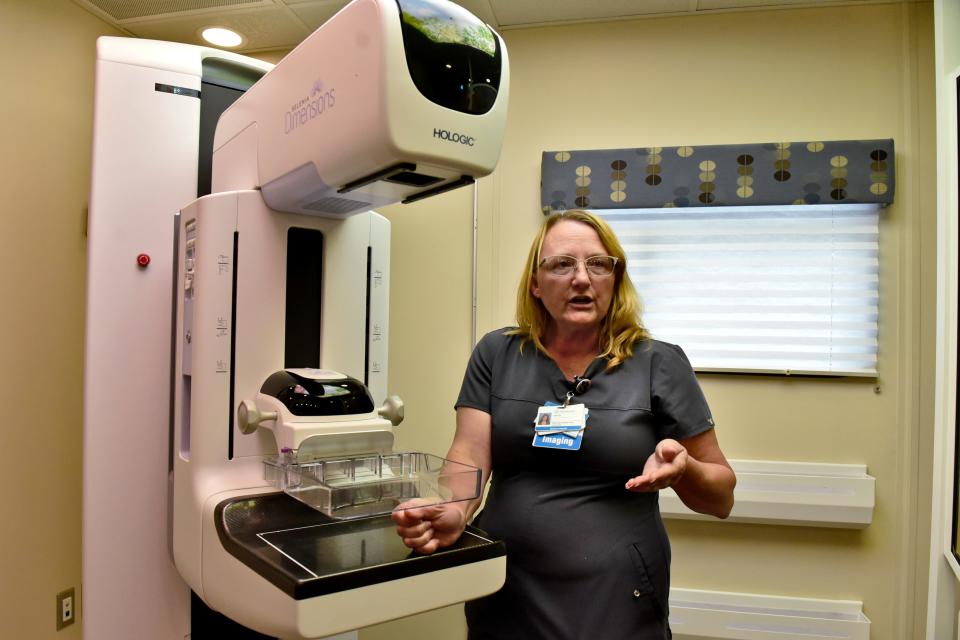 Beth Fetzer, a mammographer for OhioHealth, explains the functionality of the company's new mobile mammography unit.