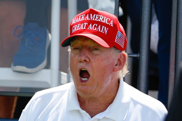 Donald Trump watches on at Trump National Golf Club in Bedminster, New Jersey, on Aug.13.