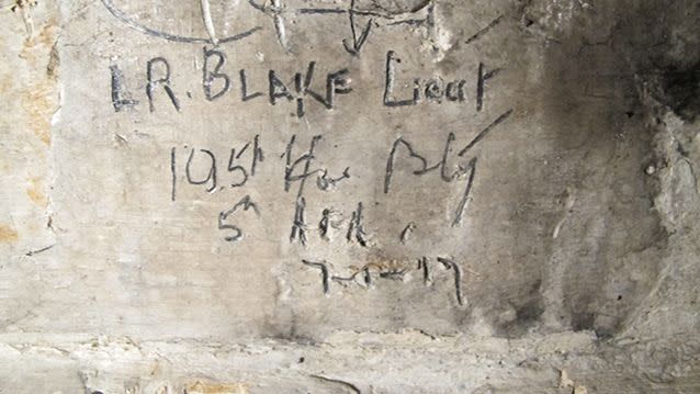 Leslie Russell Blake was a wounded Lieutenant when he wrote on a wall in 1917. Photo: 7News