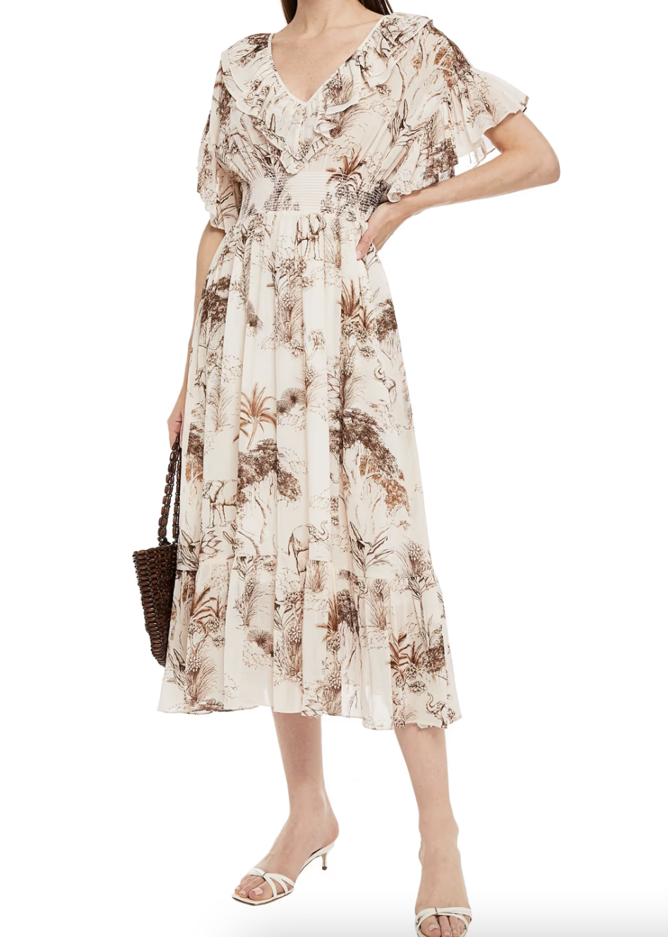 Sandro Marro ruffled printed gauze midi dress (Photo: The Outnet)


