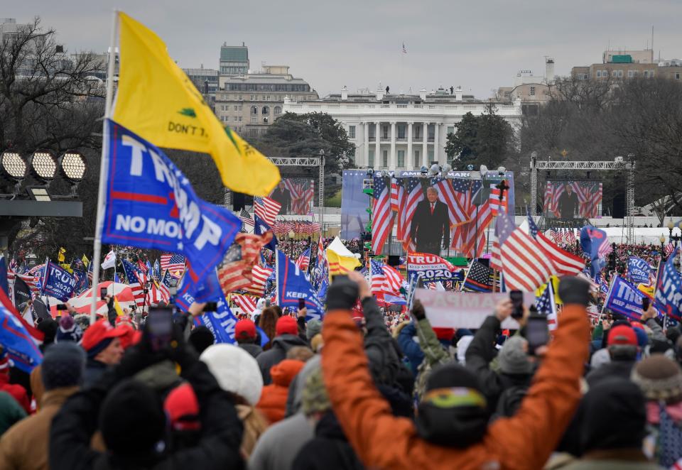 President Donald Trump speaks to protest rally in Washington, DC as the U.S. Congress meets to formally ratify Joe Biden as the winner of the 2020 Presidential election on Jan. 6, 2021.