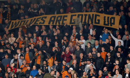 Soccer Football - Championship - Wolverhampton Wanderers vs Birmingham City - Molineux Stadium, Wolverhampton, Britain - April 15, 2018 Wolverhampton Wanderers fans display a banner Action Images via Reuters/Andrew Boyers