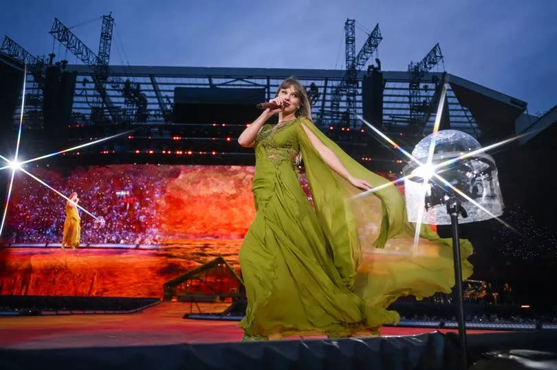 Taylor Swift performs on stage during during "Taylor Swift | The Eras Tour" at Anfield on June 13, 2024 in Liverpool, England. (Photo by Gareth Cattermole/TAS24/Getty Images for TAS Rights Management)