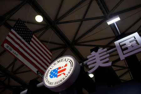 FILE PHOTO: A sign of U.S. Meat Export Federation is seen at SIAL food innovation exhibition, in Shanghai, China, May 14, 2019. REUTERS/Aly Song