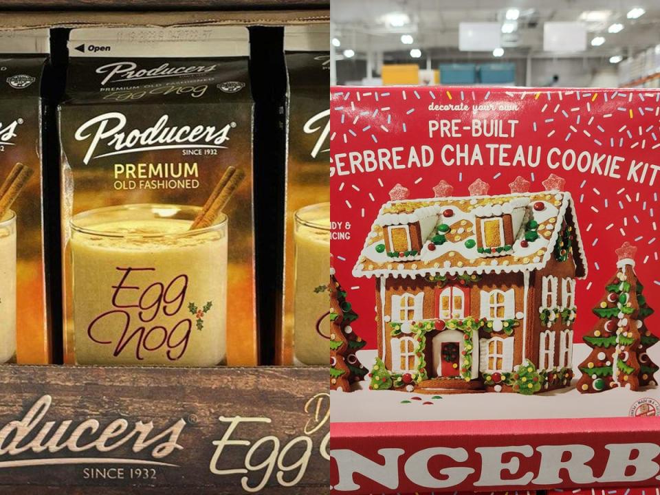 Producers eggnog; Gingerbread house kit at Costco