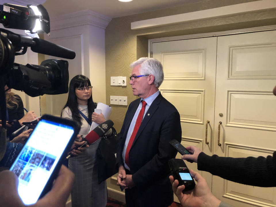 International Trade Diversification Minister Jim Carr speaks to reporters at the International Economic Forum of the Americas in Toronto on Wednesday, Dec. 12, 2018. (Yahoo Finance Canada)