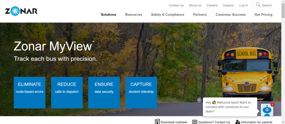 Zonar's MyView app allows parents to track their child's school bus and send alerts when the bus is arriving or drop off.