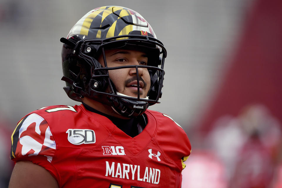 FILE - In this Saturday, Nov. 23, 2019, file photo, Maryland quarterback Josh Jackson (17) warms up prior to an NCAA college football game against Nebraska in College Park, Md. Maryland senior quarterback Josh Jackson has opted out of the upcoming football season, leaving the Terrapins with very little depth and experience at the pivotal position. Jackson is the most prominent of six Maryland players who have decided not to play in 2020 for reasons related to the COVID-19 pandemic, coach Michael Locksley said during a teleconference Friday, Aug. 7, 2020. (AP Photo/Will Newton, FIle)