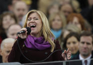 Singer Kelly Clarkson performs at the ceremonial swearing-in for President Barack Obama at the U.S. Capitol during the 57th Presidential Inauguration in Washington, Monday, Jan. 21, 2013. (AP Photo/Pablo Martinez Monsivais)