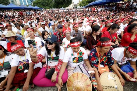 People who support the amending of Myanmar’s constitution gather at a rally in Yangon