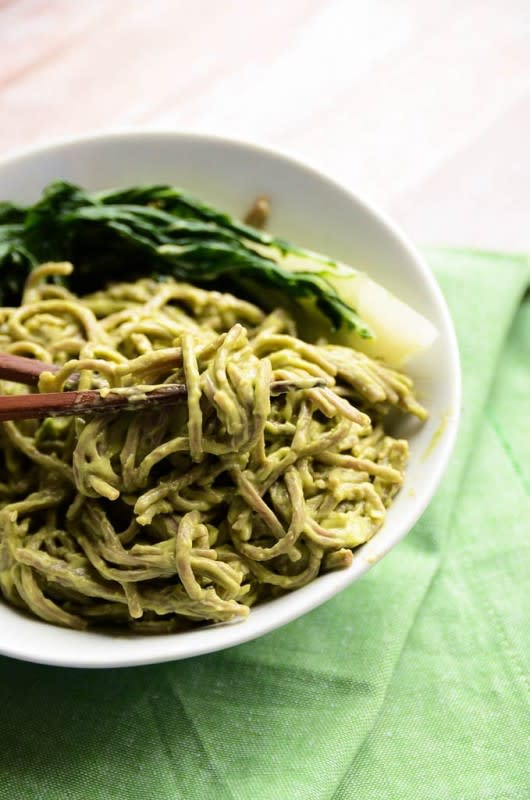 <p>These simple, satisfying vegan creamy sesame-avocado soba noodles come together in a speedy 25 minutes.</p><p><strong>Get the recipe: <a href="https://www.blissfulbasil.com/creamy-sesame-avocado-soba-noodles-vegan-gluten-free/" rel="nofollow noopener" target="_blank" data-ylk="slk:Creamy Sesame Avocado Soba Noodles;elm:context_link;itc:0;sec:content-canvas" class="link rapid-noclick-resp"><em>Creamy Sesame Avocado Soba Noodles</em></a></strong></p>