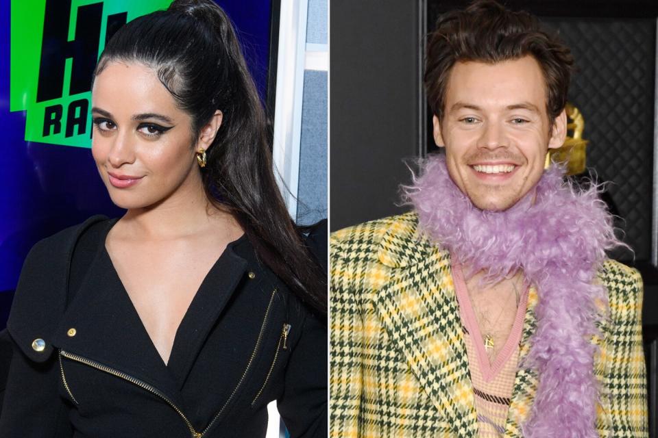 LONDON, ENGLAND - MARCH 25: Camila Cabello during a visit to Hits Radio on March 25, 2022 in London, England. (Photo by Joe Maher/Getty Images for Bauer Media)LOS ANGELES, CALIFORNIA - MARCH 14: Harry Styles attends the 63rd Annual GRAMMY Awards at Los Angeles Convention Center on March 14, 2021 in Los Angeles, California. (Photo by Kevin Mazur/Getty Images for The Recording Academy )