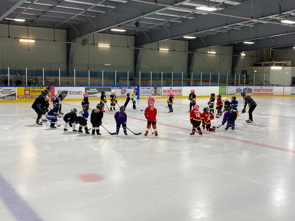 The Grand River Mustangs Girls Hockey Association serves players in Centre Wellington and aims to help them develop skills and grow their love of the sport. But they say they're concerned the players aren't getting a fair share of ice times at township facilities. (Submitted: Dan Gillie - image credit)