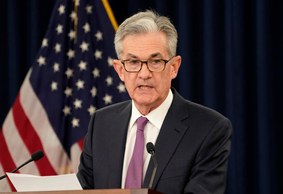 Federal Reserve Chairman Jerome Powell holds a news conference following a two-day Federal Open Market Committee meeting in Washington, U.S., June 19, 2019.  REUTERS/Kevin Lamarque