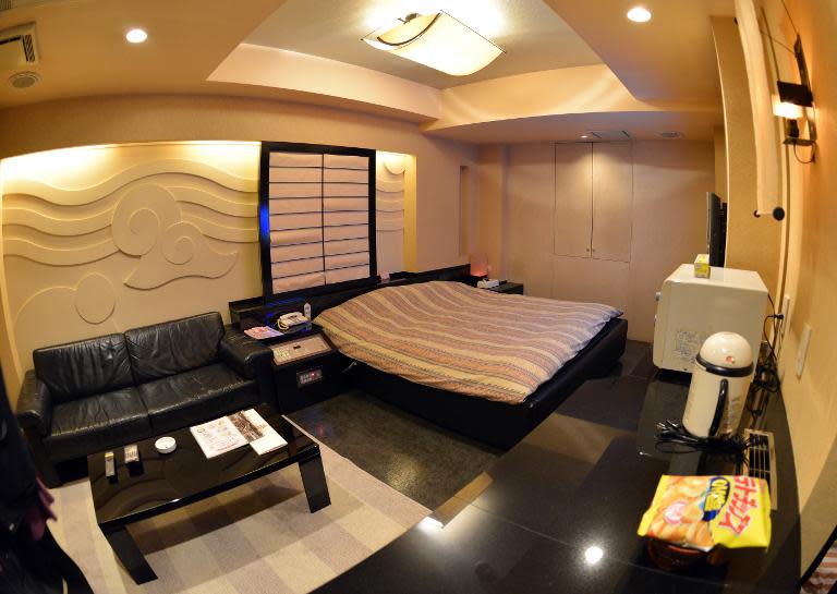 This picture taken on February 5, 2014 shows a room of a love hotel called "The Rock Kowloon Walled City" in Iruma, suburban Tokyo