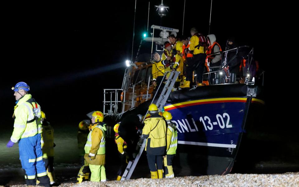 The RNLI brings in rescued migrants from the Channel