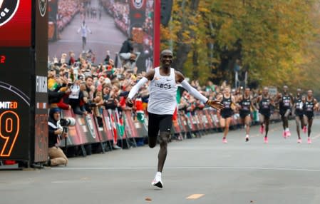 Eliud Kipchoge, the marathon world record holder from Kenya, attempts to run a marathon in under two hours in Vienna