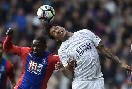 Britain Soccer Football - Crystal Palace v Leicester City - Premier League - Selhurst Park - 15/4/17 Leicester City's Leonardo Ulloa in action with Crystal Palace's Jeffrey Schlupp Reuters / Hannah McKay Livepic